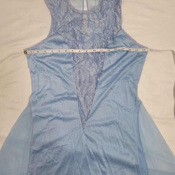 VINTAGE‎ 80s nightgown blue full length lace cutout dress L - Picture 5 of 9
